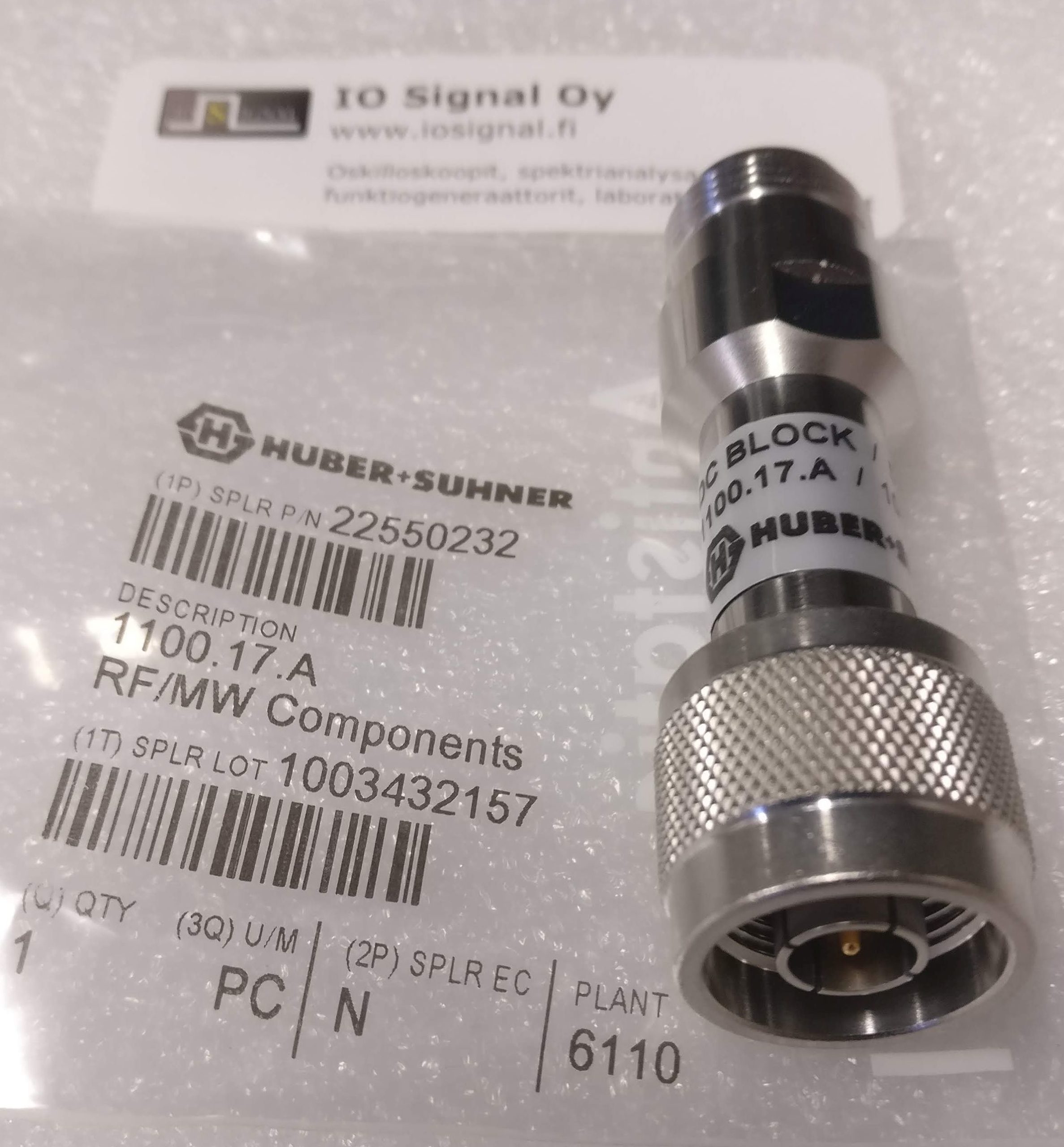 HUBER+SUHNER DC BLOCK 1100.17.A 250V, N-type, 5GHz