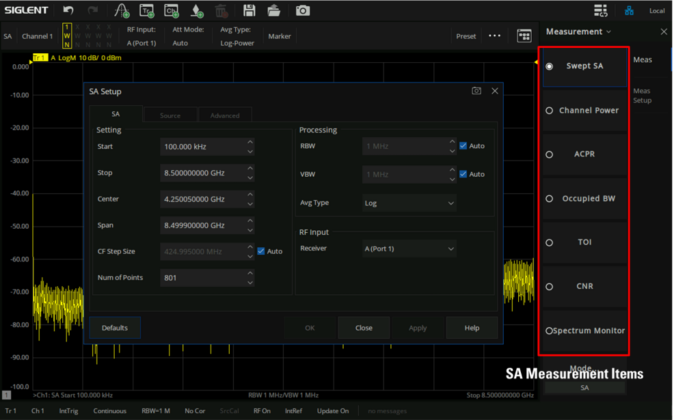Siglent SNA6000A-sarjan toiminnallinen optio